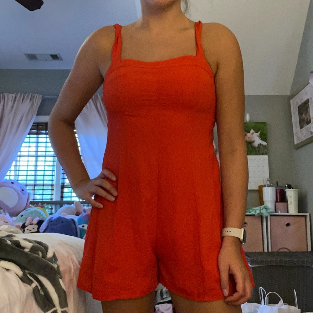 onetheland Red Lace-Up Back Romper